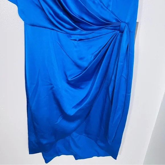 NWT Theia Candace Faux Wrap Cocktail Dress Blue Satin - Picture 6 of 9